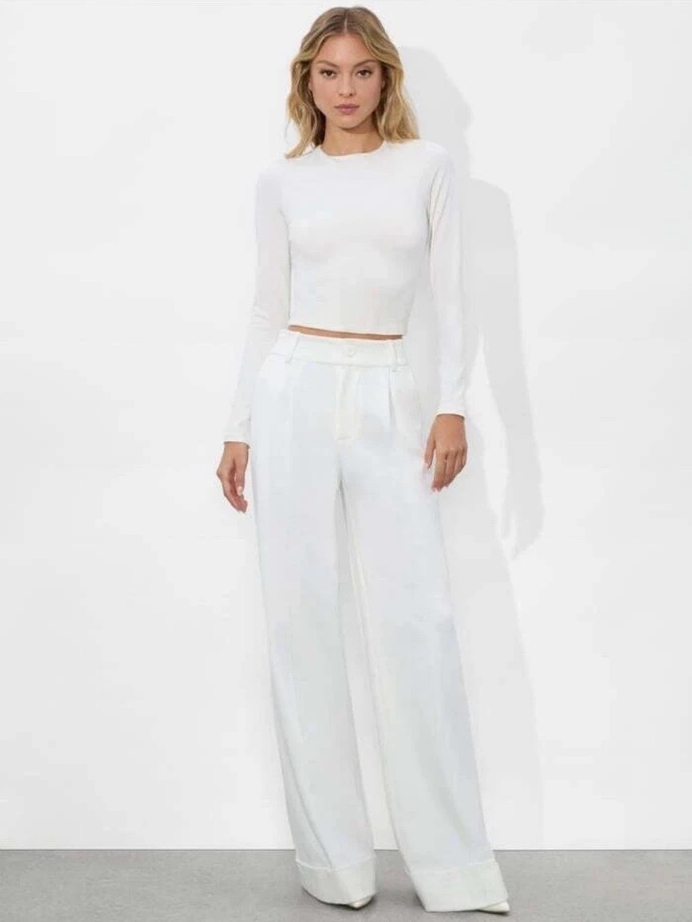 Alice + Olivia Delaina Faux Fur Cuff Off White Long Sleeve Mesh Layered Top NEW - Picture 6 of 12